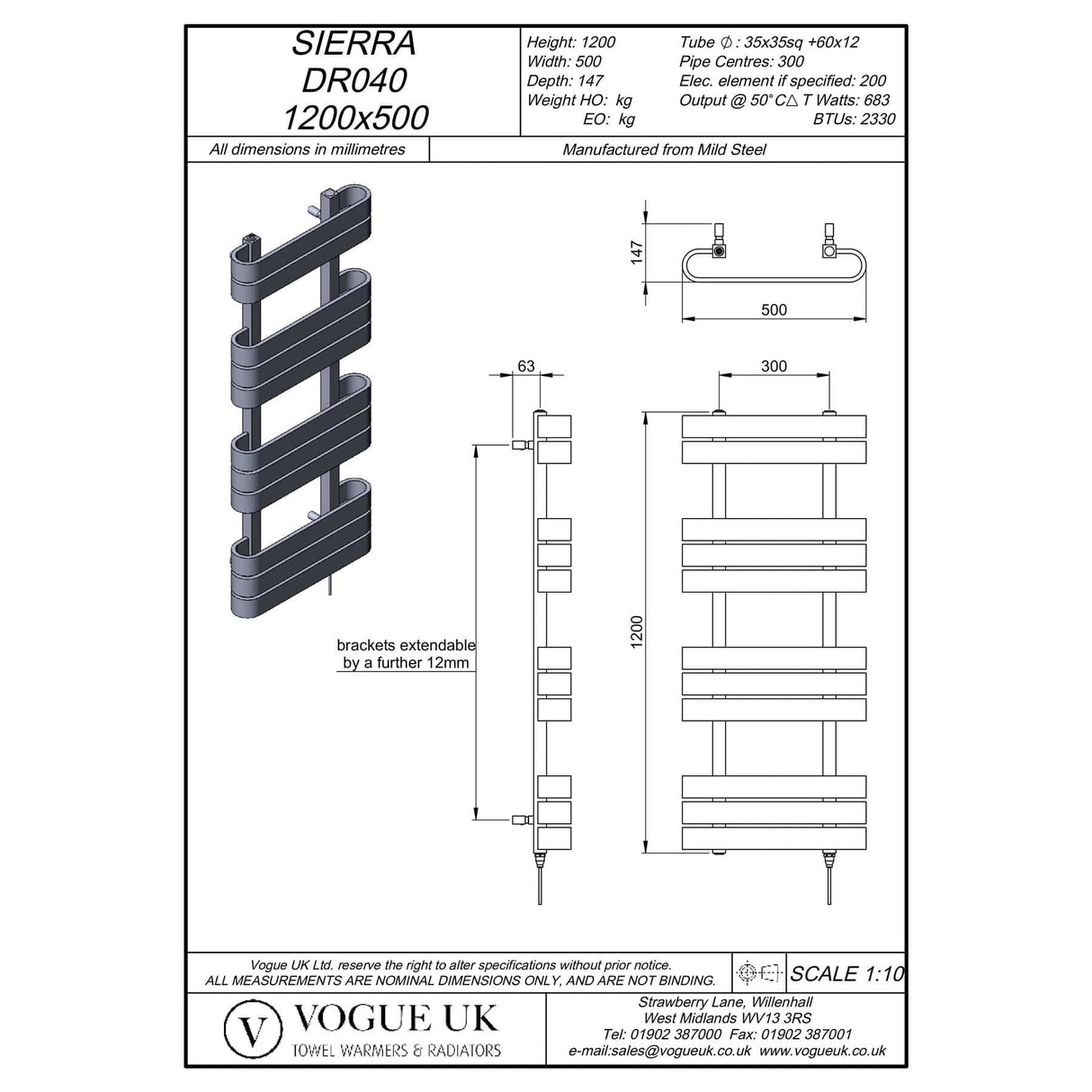 Vogue Designer Towel Radiators Vogue Contrast Designer Radiator in Matt Black 1200 x 500 / Dual Fuel