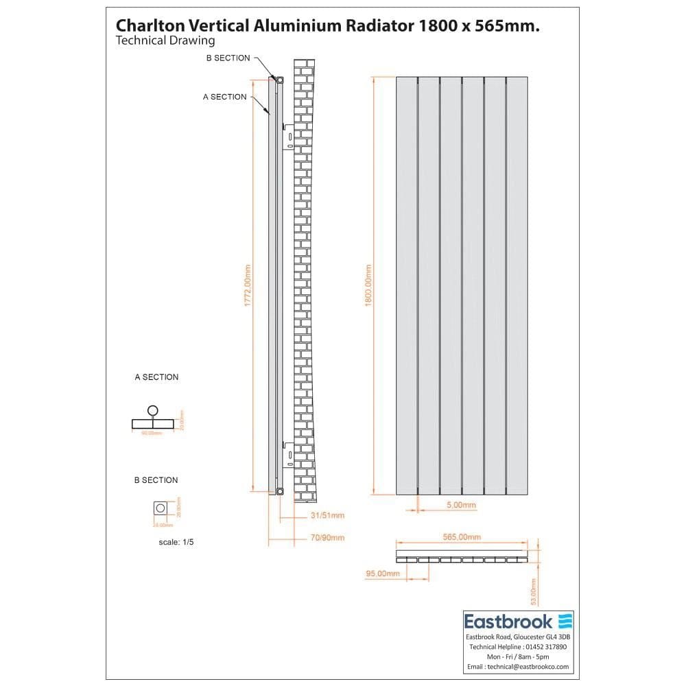 Eastbrook Panel Radiator Eastbrook Charlton Vertical Designer Radiator in Matt White