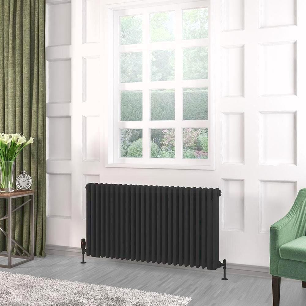 Eastbrook Column Radiator Eastbrook Rivassa Traditional 3 Column Radiator in Matt Black 600 x 1148 / Electric Only