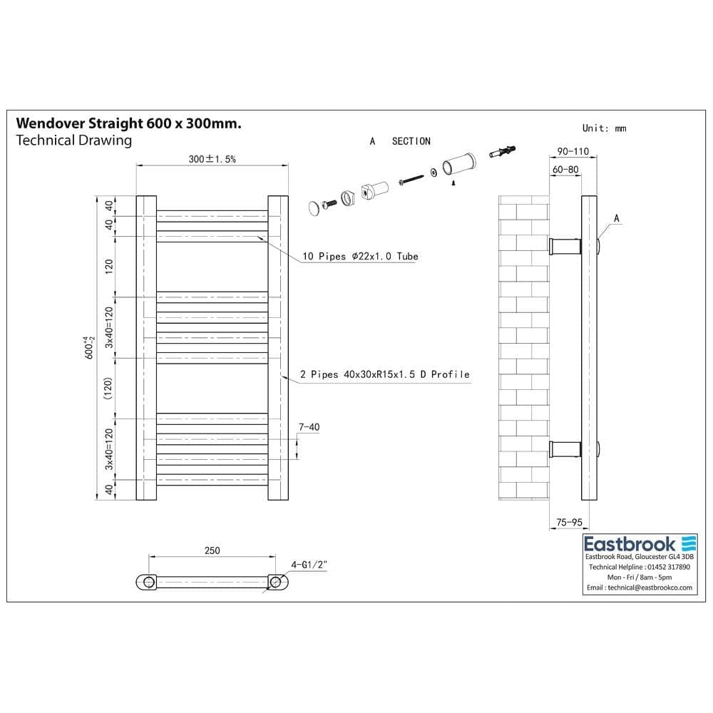 Eastbrook Wendover Straight Heated Towel Rail in Chrome