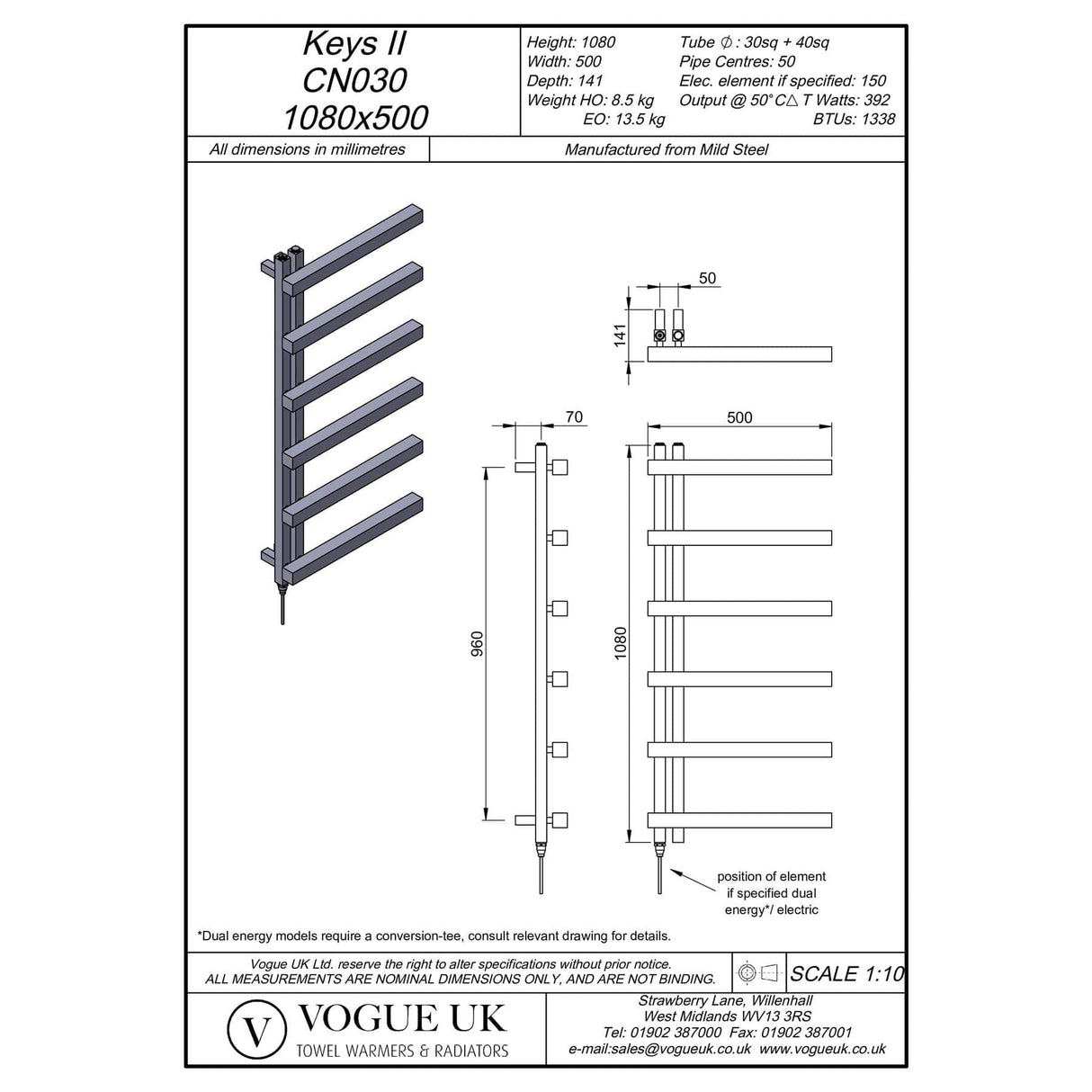 Vogue Designer Towel Radiators Vogue Keys II Straight Designer Towel Radiator in Chrome 1080 x 500 / Dual Fuel