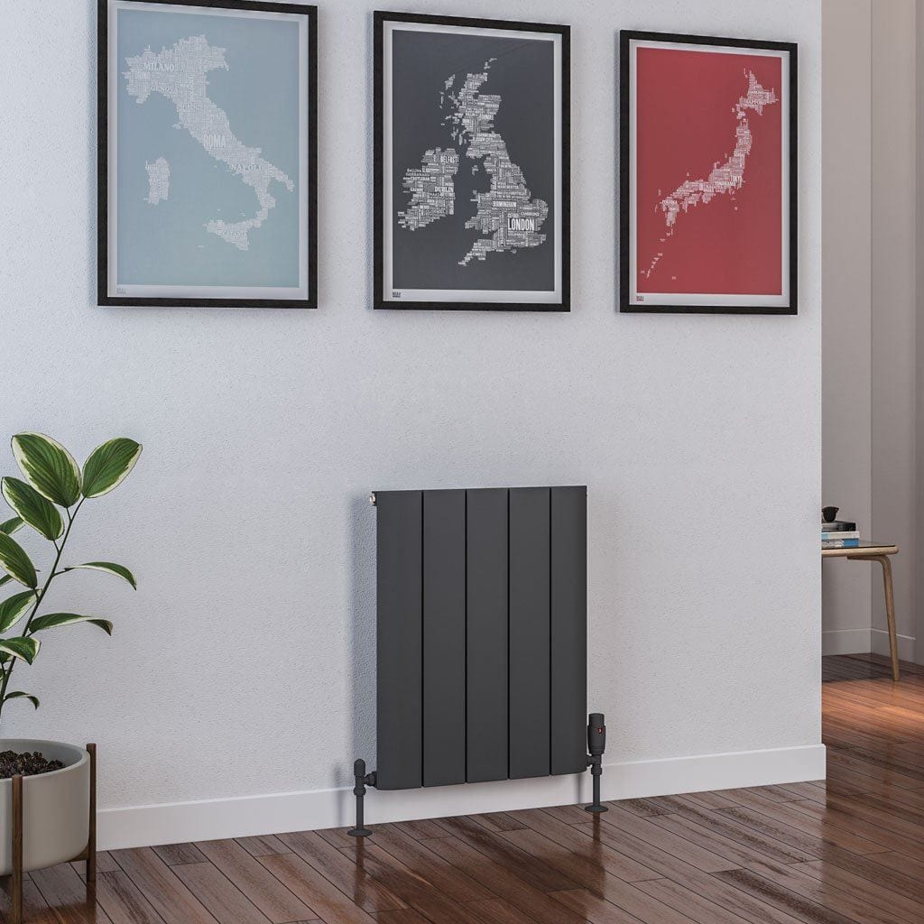 Eastbrook Panel Radiator Eastbrook Peretti Straight Horizontal Aluminum Radiator in Matt Anthracite 600 x 470mm / Electric Only