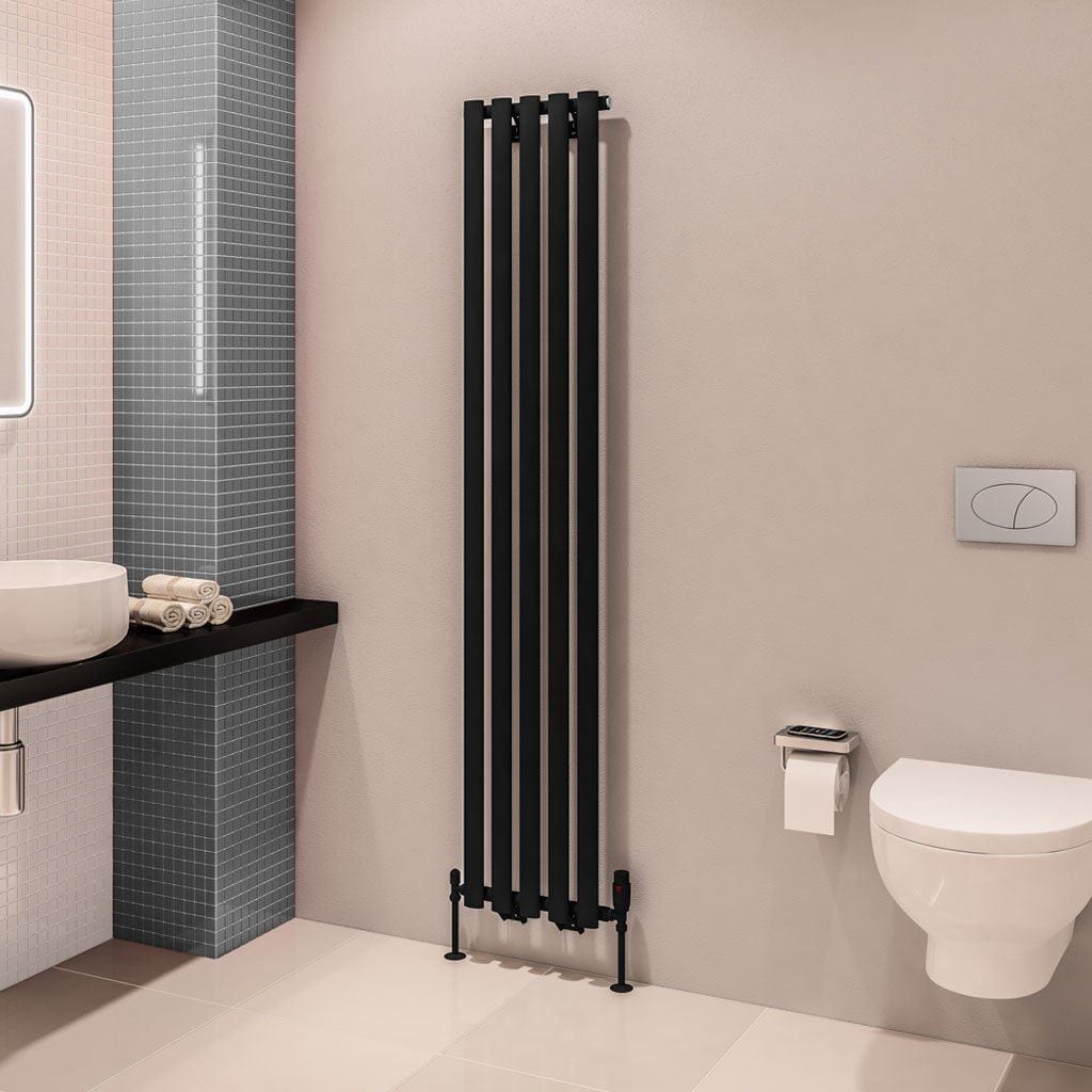 Eastbrook Designer Towel Radiator Eastbrook Tunstall Straight Vertical Designer Radiator in Matt Black 1800 x 350mm
