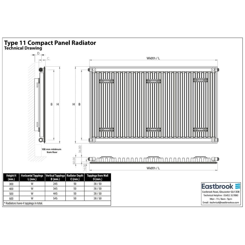 Aquarius Bathrooms Type 11 Aquarius Type 11 Compact Panel Radiator In Gloss White