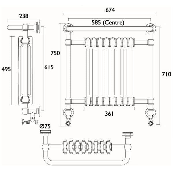 Heritage Insert Radiators Heritage Clifton Traditional Straight Vertical Heated Towel Radiator - Wall Mounted - 685 x 675 - Chrome/White - AHC101