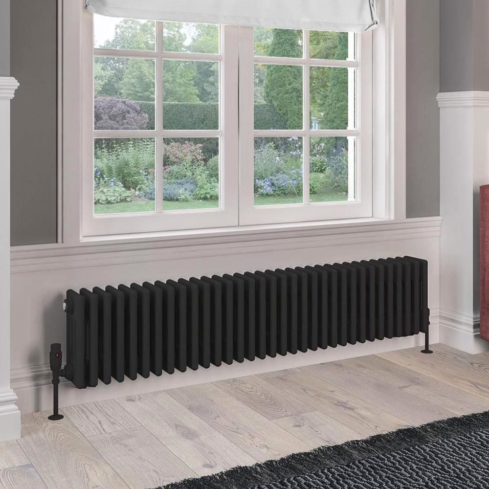 Eastbrook Column Radiator Eastbrook Rivassa Traditional 4 Column Radiator in Matt Black 300 x 1505 / Dual Fuel