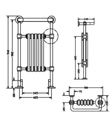 Heritage Insert Radiators Heritage Baby Clifton Traditional Straight Vertical Heated Towel Radiator - 940 x 498 - Vintage Gold/White - AHC80B