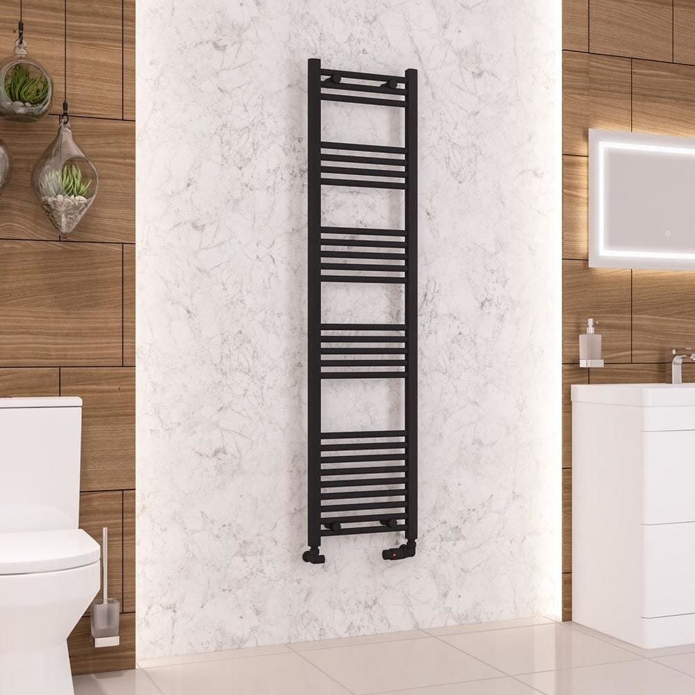 Eastbrook Ladder Rail Eastbrook Wendover Straight Vertical Heated Towel Rail in Matt Black 1600 x 400 / Central Heating