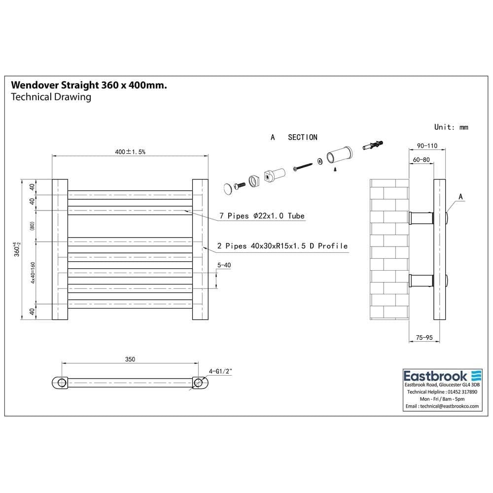 Eastbrook Ladder Rail Eastbrook Wendover Straight Vertical Heated Towel Rail in Matt Black