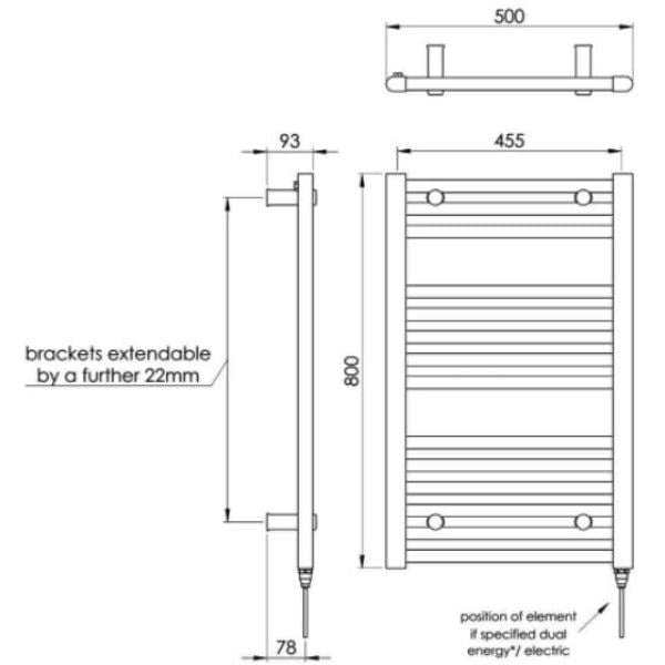 Vogue Ladder Rail Vogue Focus Straight Towel Rail in Chrome