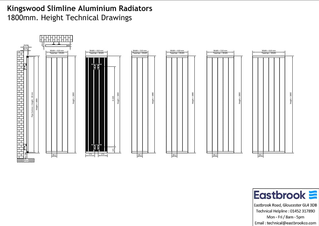 Eastbrook Panel Radiator Eastbrook Kingswood Slimline Vertical Aluminium Radiator