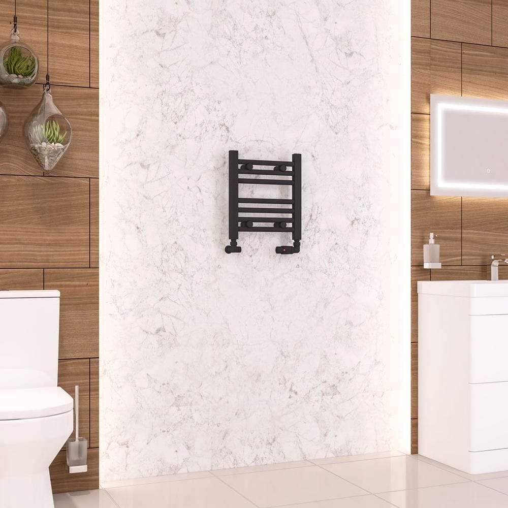 Eastbrook Ladder Rail Eastbrook Wendover Straight Vertical Heated Towel Rail in Matt Black 360 x 400 / Dual Fuel