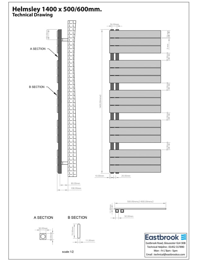 Eastbrook Designer Towel Radiators Eastbrook Helmsley Straight Vertical Designer Towel Rail in Matt White
