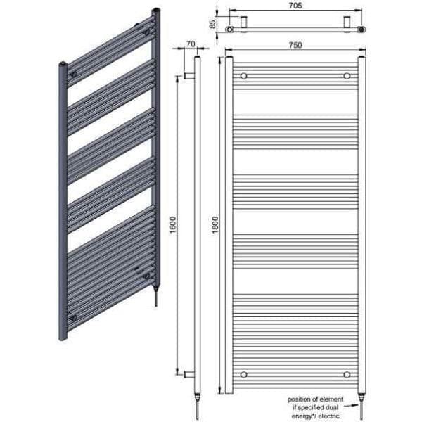 Vogue Ladder Rails Vogue Axis Straight Ladder Towel Rail in Chrome