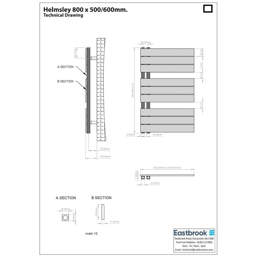 Eastbrook Designer Towel Radiator Eastbrook Helmsley Straight Vertical Designer Towel Rail in Matt Black