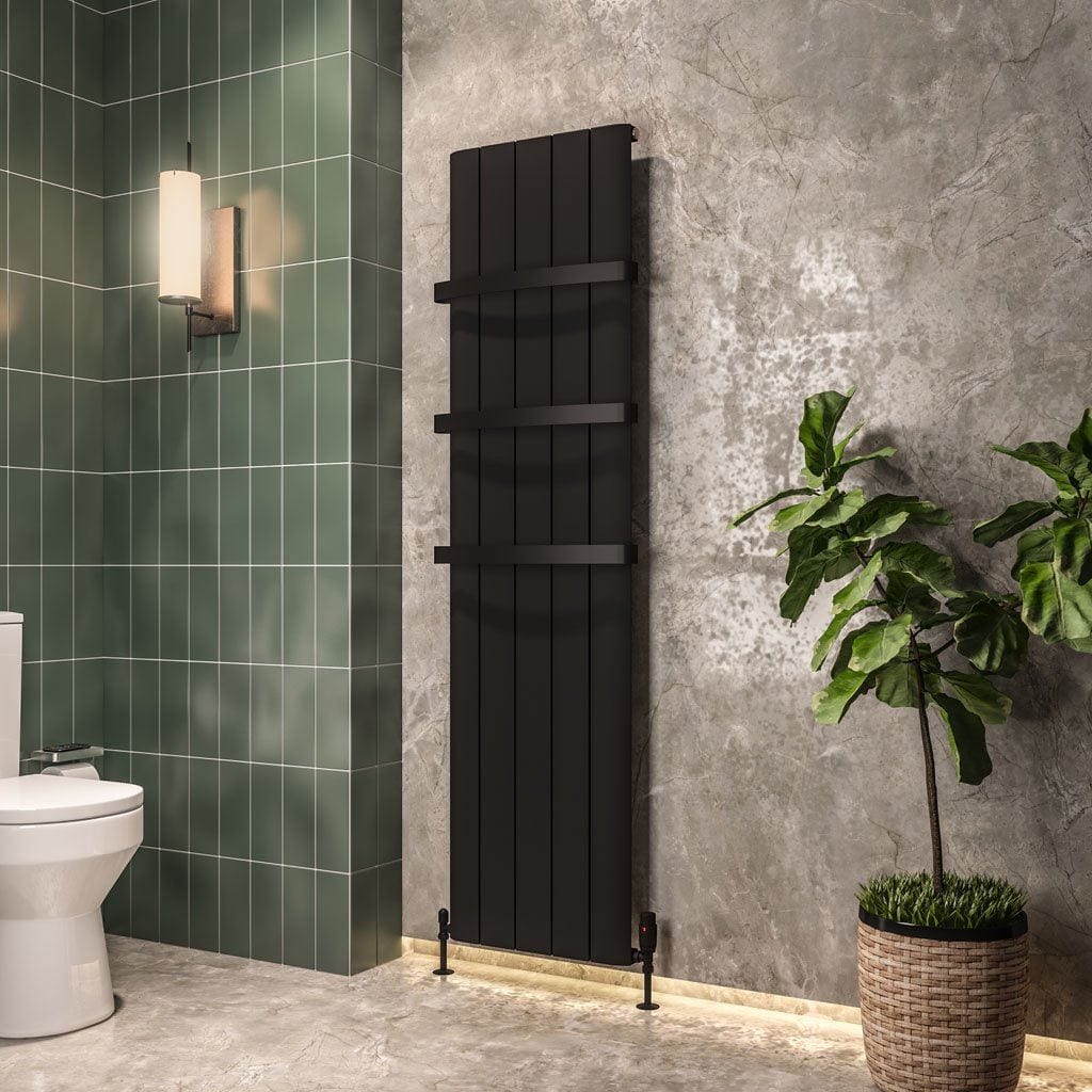 Eastbrook Vertical Panel Radiators Eastbrook Peretti Straight Vertical Aluminium Radiator in Matt Black 1800 x 470 / Electric Only