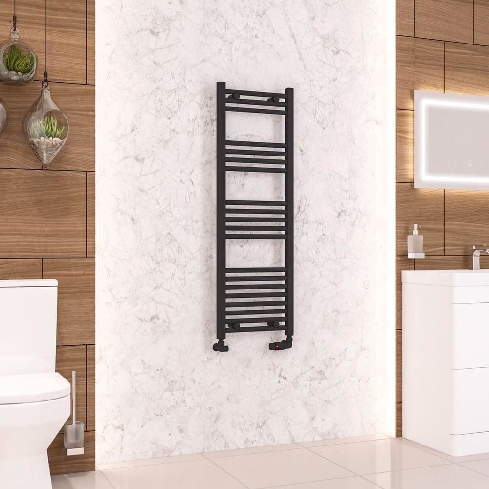 Eastbrook Ladder Rail Eastbrook Wendover Straight Vertical Heated Towel Rail in Matt Black 1200 x 400 / Dual Fuel