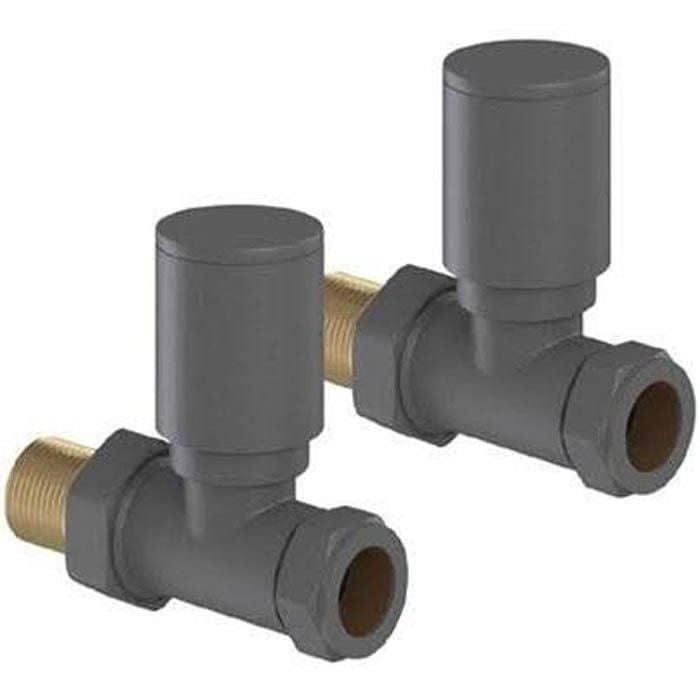 Totally Rads Eastbrook Round Head Straight Manual Radiator Valves Pair - Matt Anthracite - 41.3016