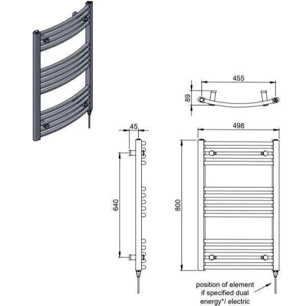 Vogue Ladder Rail Vogue Combes Curved Ladder Towel Rail in Chrome 800 x 500 / Electric Only