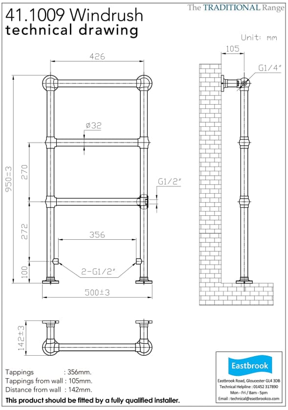 Eastbrook Traditional Towel Rail Eastbrook Windrush Straight Vertical Traditional Radiator