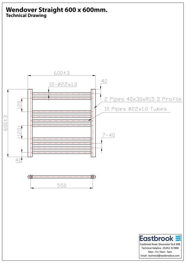 Eastbrook Ladder Rail Eastbrook Wendover Straight Heated Towel Rail in Anthracite