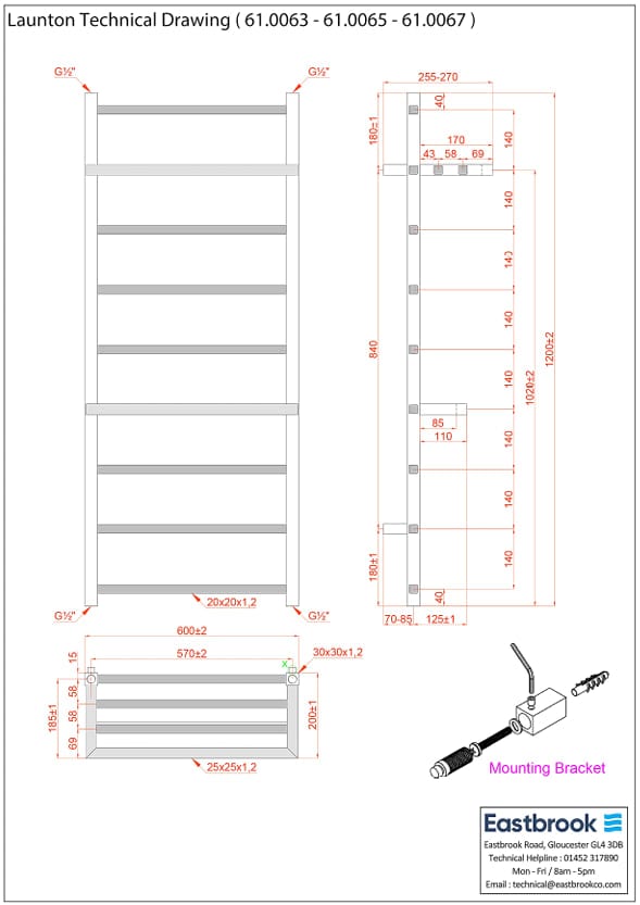 Eastbrook Designer Towel Radiator Eastbrook Launton Straight Vertical Heated Towel Rail in Matt Anthracite
