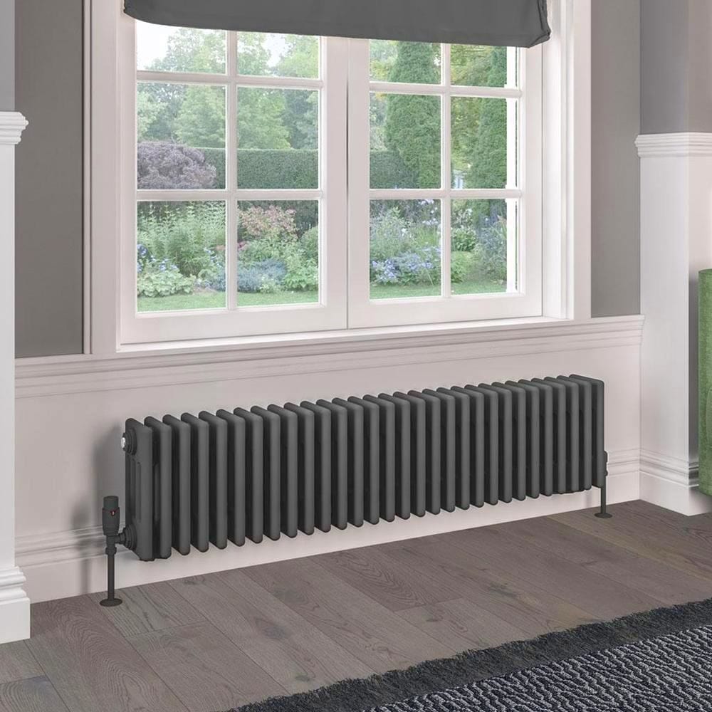 Eastbrook Column Radiator Eastbrook Rivassa Traditional 4 Column Radiator in Matt Anthracite 300 x 1373 / Electric Only
