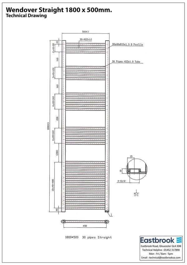 Eastbrook Ladder Rail Eastbrook Wendover Straight Heated Towel Rail in Anthracite