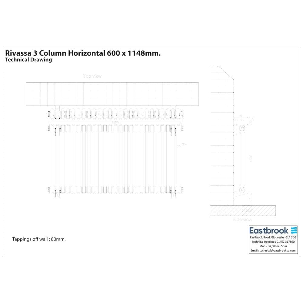 Eastbrook Column Radiator Eastbrook Rivassa Traditional 3 Column Radiator in Matt Black