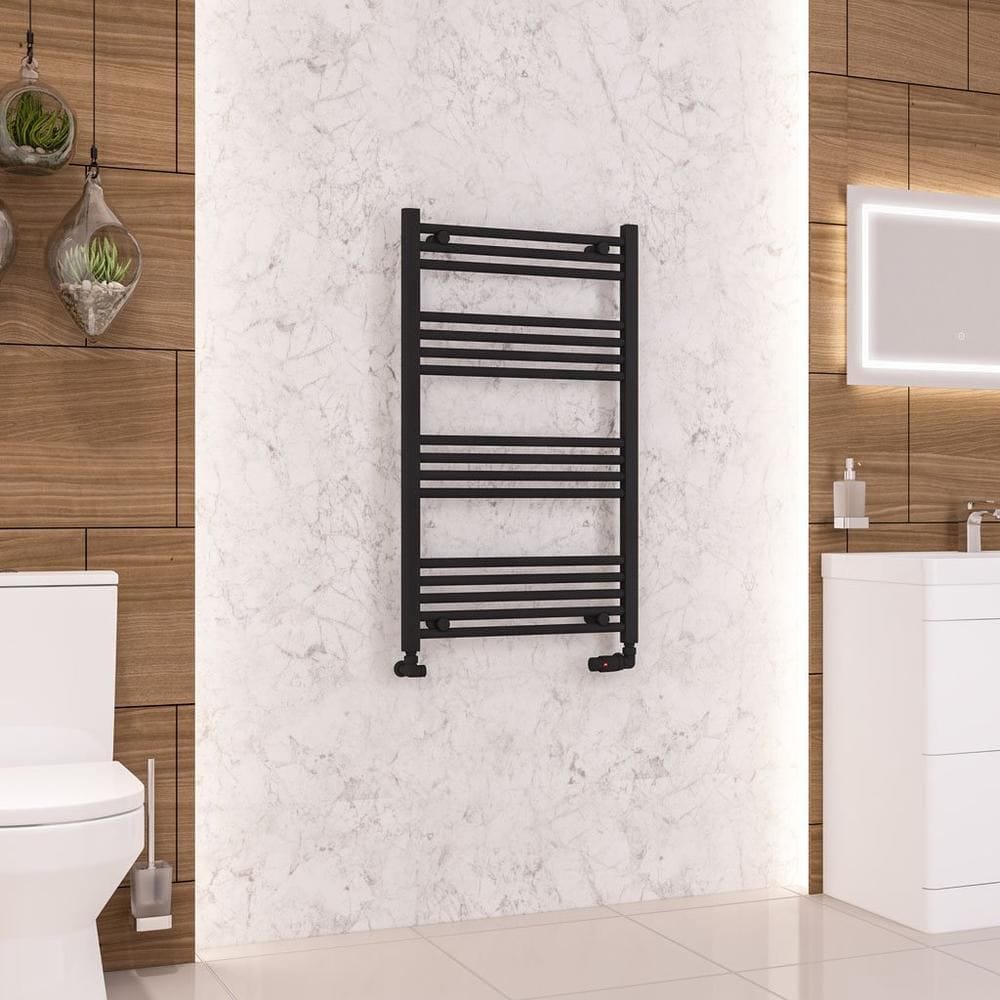 Eastbrook Ladder Rail Eastbrook Wendover Straight Vertical Heated Towel Rail in Matt Black 1000 x 600 / Central Heating