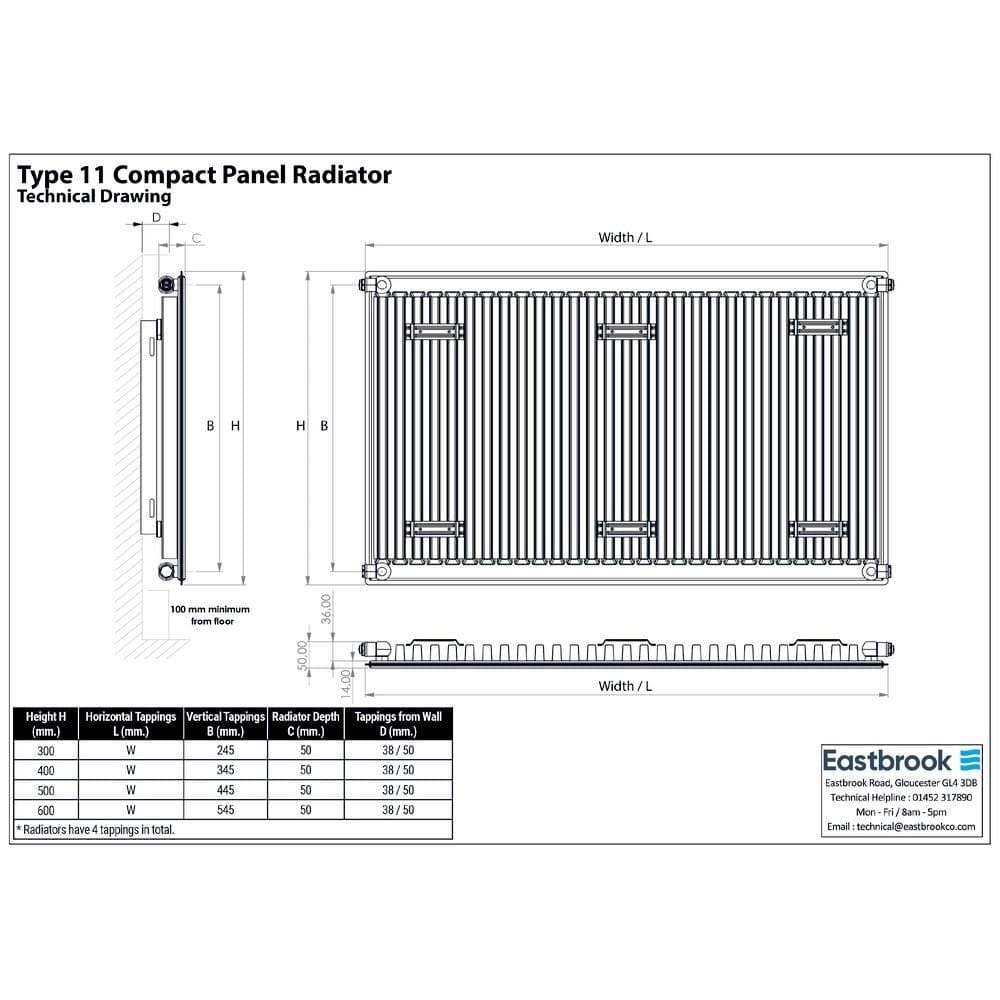 Aquarius Type 11 Compact Panel Radiator In Gloss White