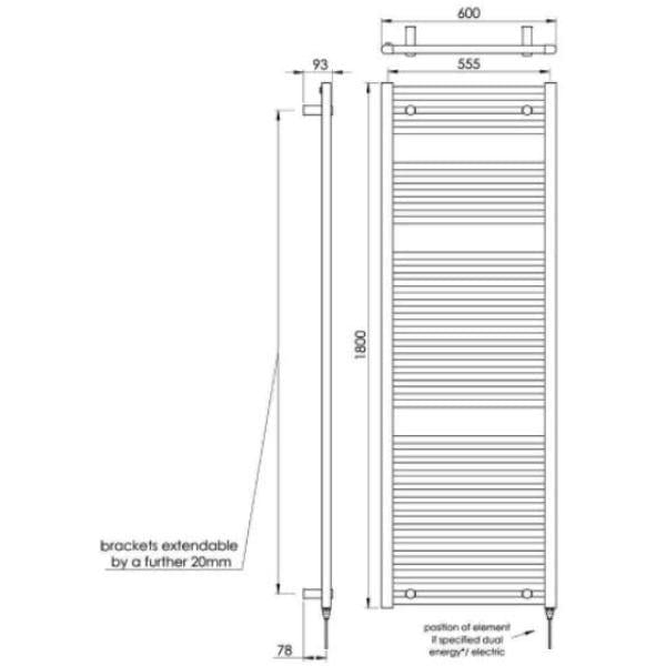 Vogue Ladder Rails Vogue Focus Straight Towel Rail in White