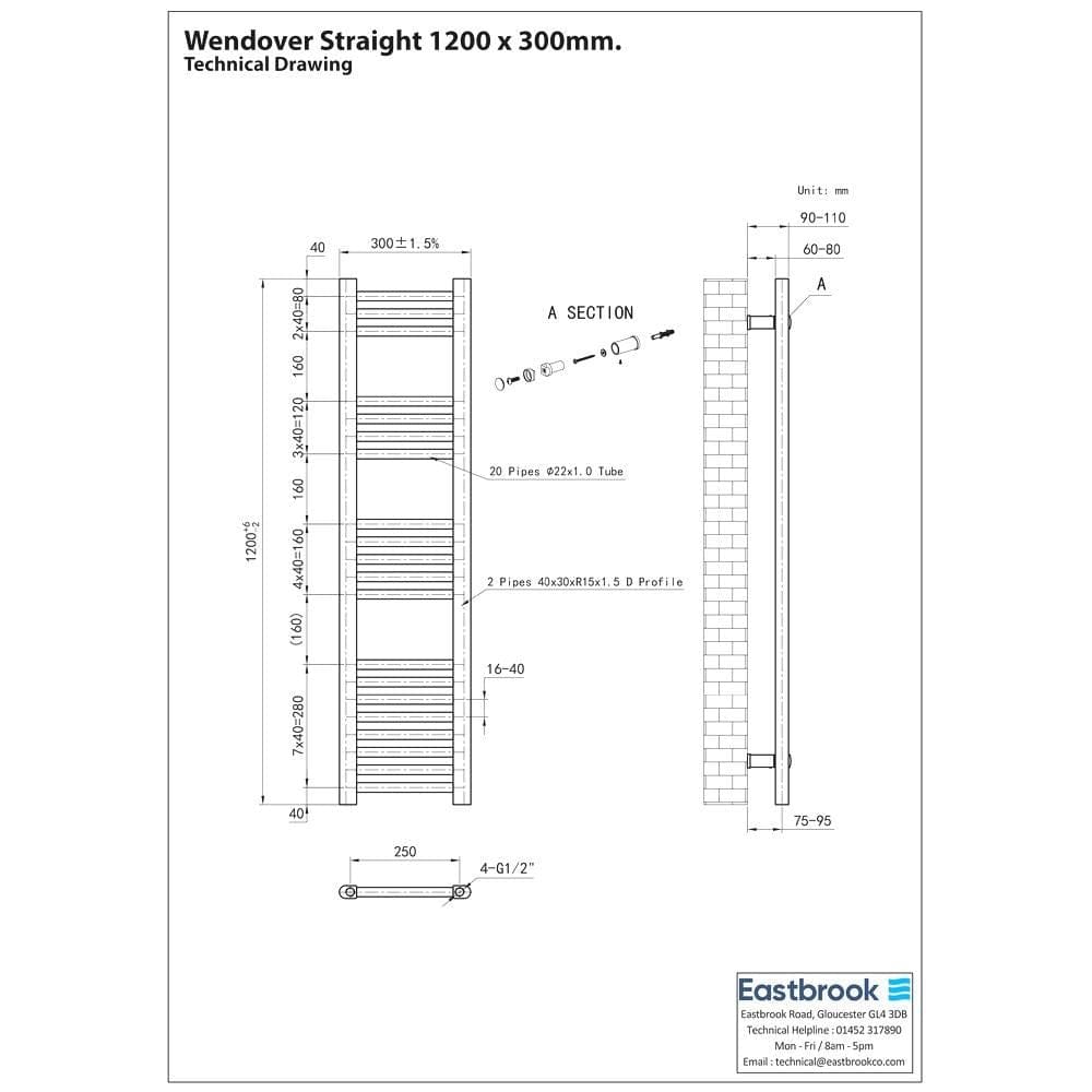 Eastbrook Ladder Rails Eastbrook Wendover Straight Vertical Heated Towel Rail in Matt Black