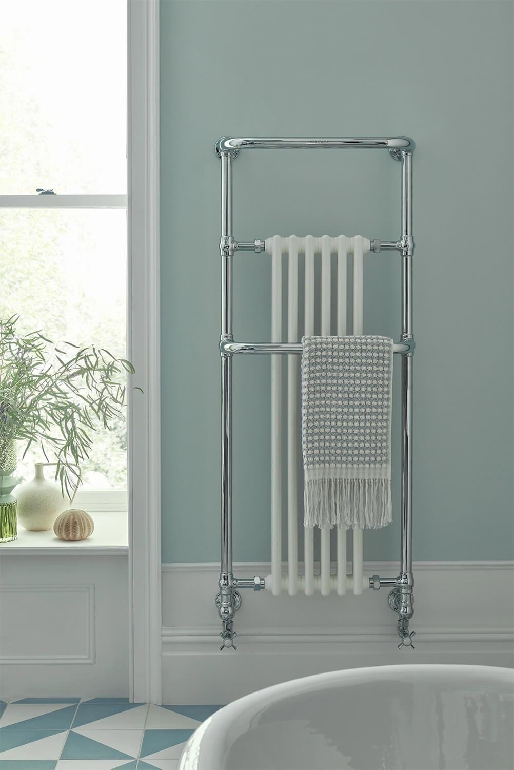 Heritage Insert Radiators Heritage Cabot Traditional Vertical Heated Towel Radiator - Wall Mounted - 1355 x 574 - Chrome/White - AHC102