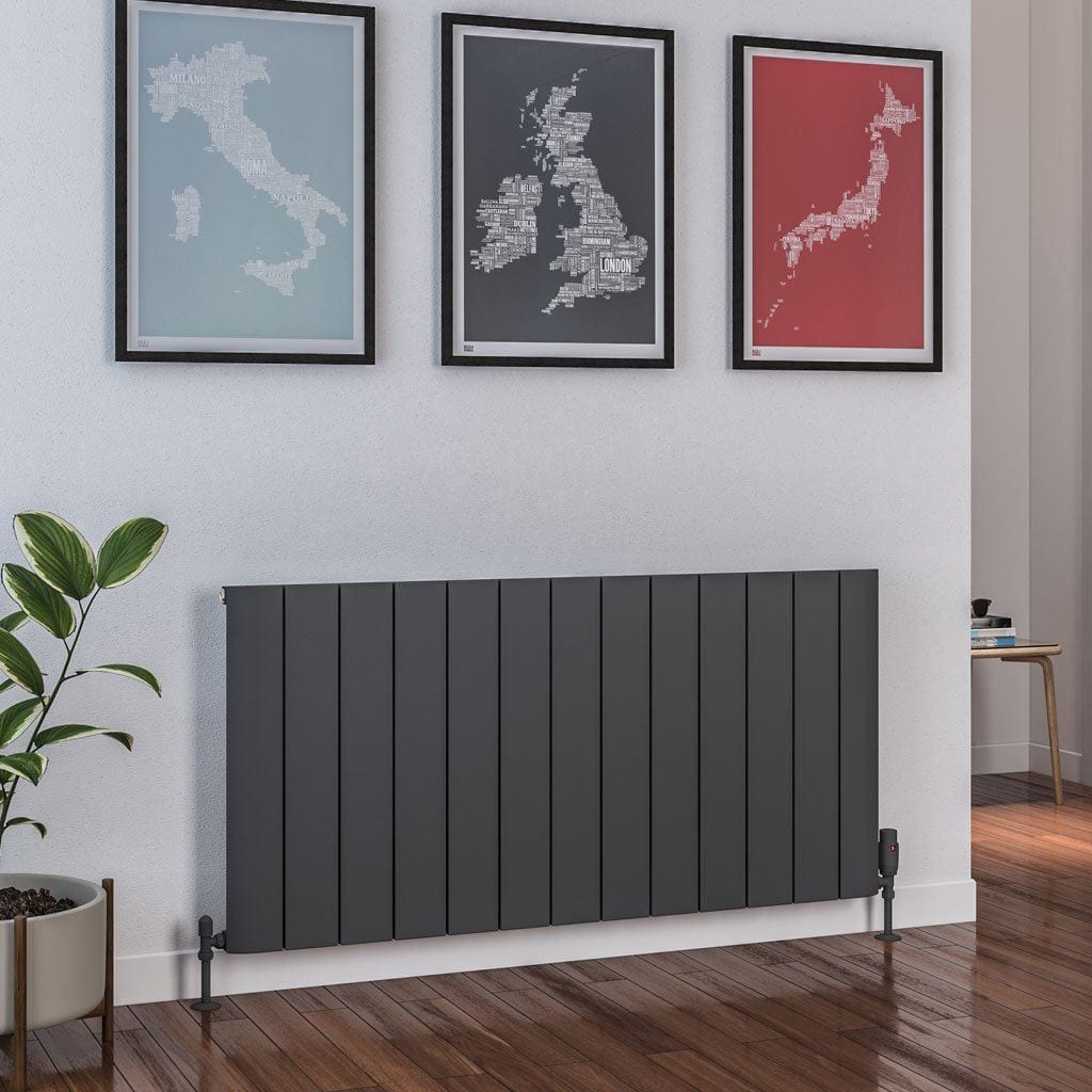 Eastbrook Panel Radiator Eastbrook Peretti Straight Horizontal Aluminum Radiator in Matt Anthracite 600 x 1230mm / Central Heating
