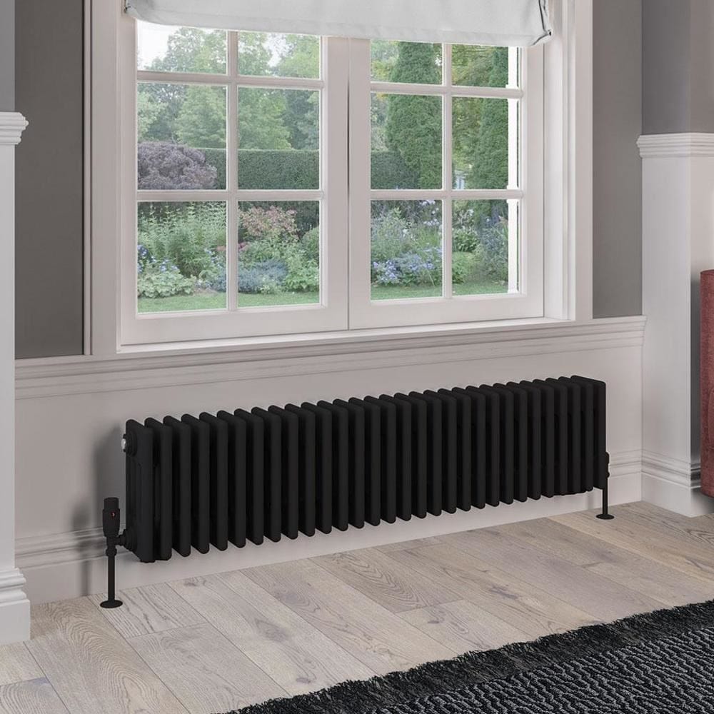 Eastbrook Column Radiator Eastbrook Rivassa Traditional 4 Column Radiator in Matt Black 300 x 1373 / Central Heating