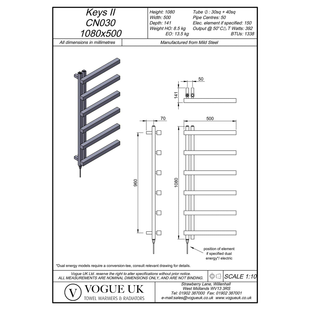 Vogue Designer Towel Radiators Vogue Keys II Straight Designer Towel Radiator in Chrome 1080 x 500 / Central Heating