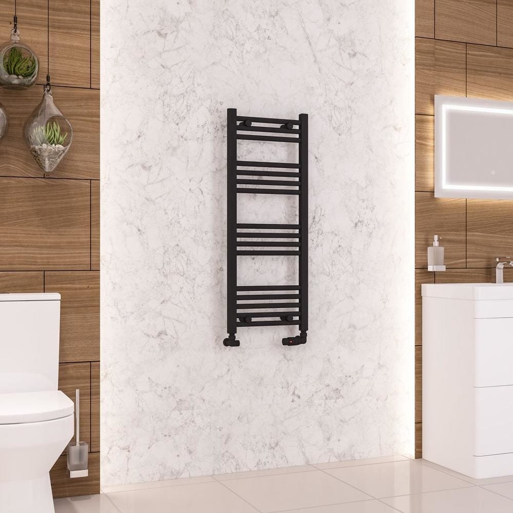 Eastbrook Ladder Rails Eastbrook Wendover Straight Vertical Heated Towel Rail in Matt Black 1000 x 400 / Central Heating