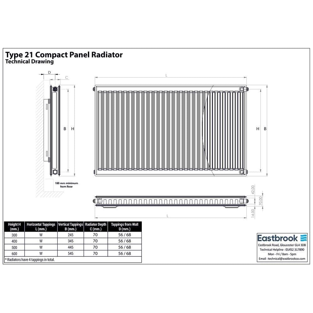Aquarius Bathrooms Type 21 Aquarius Type 21 Compact Panel Radiator In Gloss White