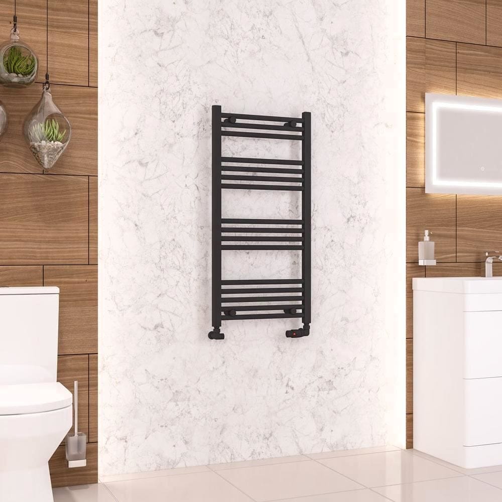 Eastbrook Ladder Rail Eastbrook Wendover Straight Vertical Heated Towel Rail in Matt Black 1000 x 500 / Dual Fuel