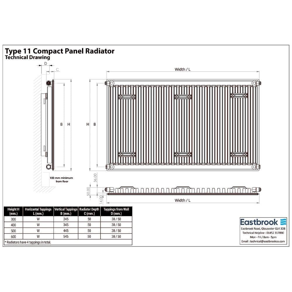 Aquarius Type 11 Compact Panel Radiator In Gloss White