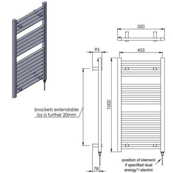 Vogue Ladder Rail Vogue Focus Straight Towel Rail in Chrome
