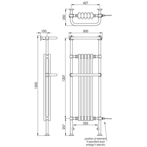 Vogue Insert Radiators Vogue Regency Tall Straight Traditional Floor Mounted Radiator in Chrome/White