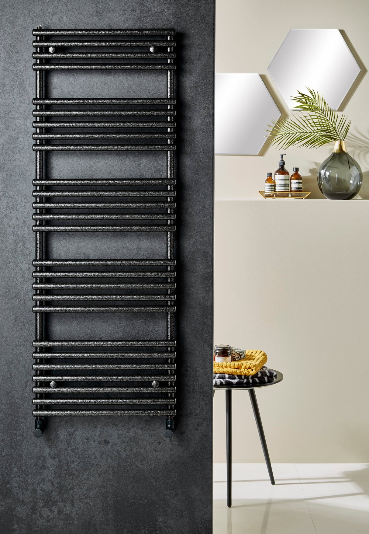 Redroom Designer Towel Radiators Redroom TT Lux Straight Vertical Heated Towel Rail in Hammered Silver