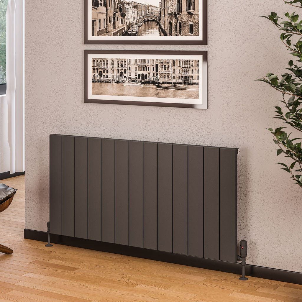 Eastbrook Panel Radiators Eastbrook Rosano Straight Horizontal Aluminium Radiator in Matt Anthracite 600 x 1230 / Central Heating