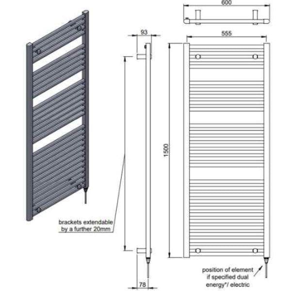 Vogue Ladder Rail Vogue Focus Straight Towel Rail in Chrome