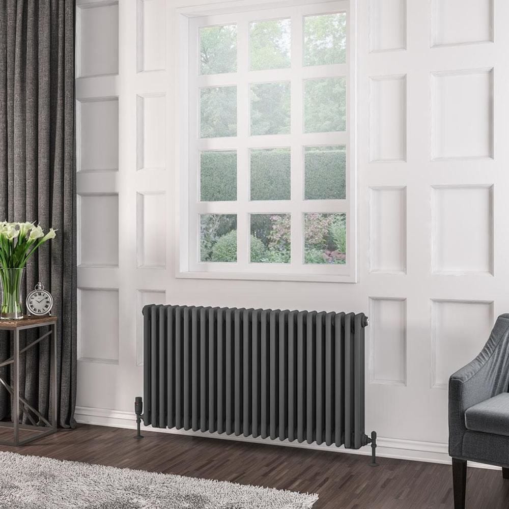 Eastbrook Column Radiator Eastbrook Rivassa Traditional 3 Column Radiator in Matt Anthracite 600 x 1148 / Central Heating