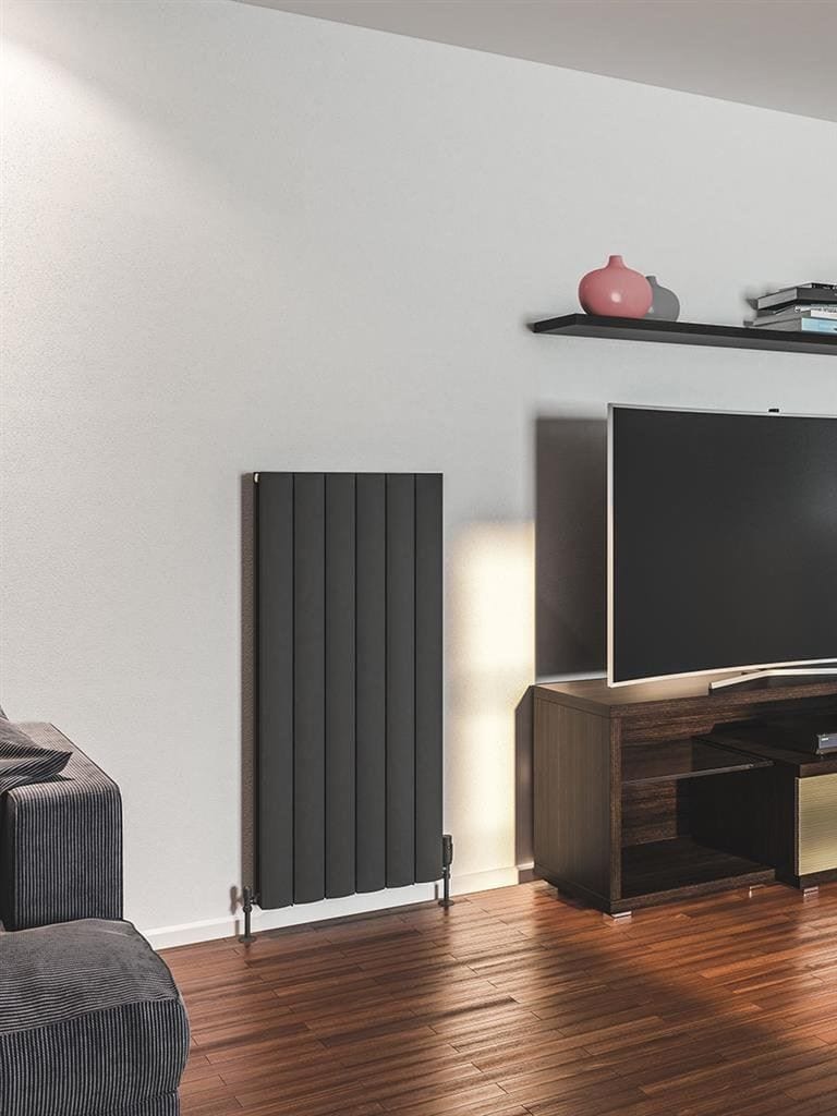 Eastbrook Panel Radiators Eastbrook Guardia Straight Vertical Aluminium Radiator in Matt Anthracite 1200 x 565