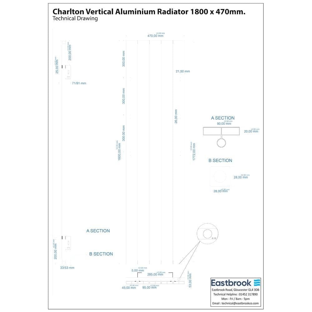 Eastbrook Panel Radiator Eastbrook Charlton Vertical Designer Radiator in Matt White