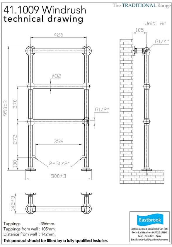 Eastbrook Traditional Towel Rail Eastbrook Windrush Straight Vertical Traditional Radiator